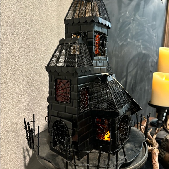 Pottery Barb Retired Spooky Halloween Haunted House Tea Light Luminary Black - Picture 9 of 14